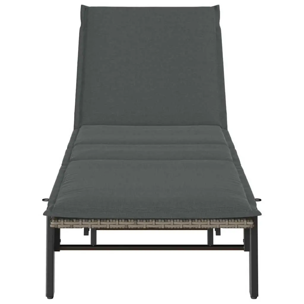 Sun Lounger Grey Poly Rattan Outdoor Furniture Adjustable Backrest Patio Lounge
