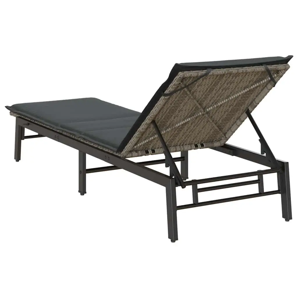 Sun Lounger Grey Poly Rattan Outdoor Furniture Adjustable Backrest Patio Lounge