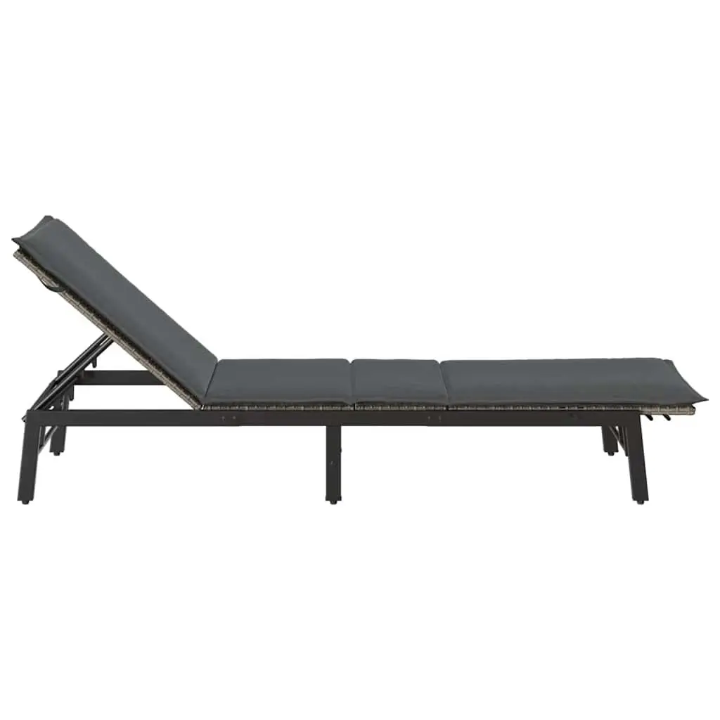 Sun Lounger Grey Poly Rattan Outdoor Furniture Adjustable Backrest Patio Lounge