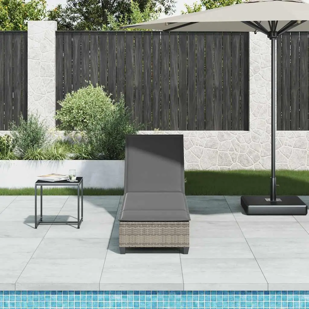Adjustable Recliner Sun Lounger Grey Poly Rattan Outdoor Garden Furniture 55x200x25.5cm
