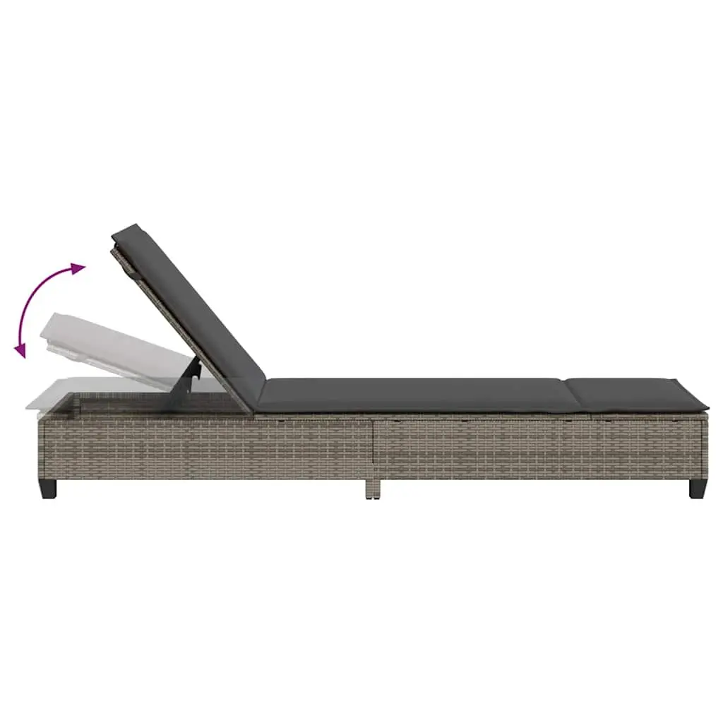 Adjustable Recliner Sun Lounger Grey Poly Rattan Outdoor Garden Furniture 55x200x25.5cm