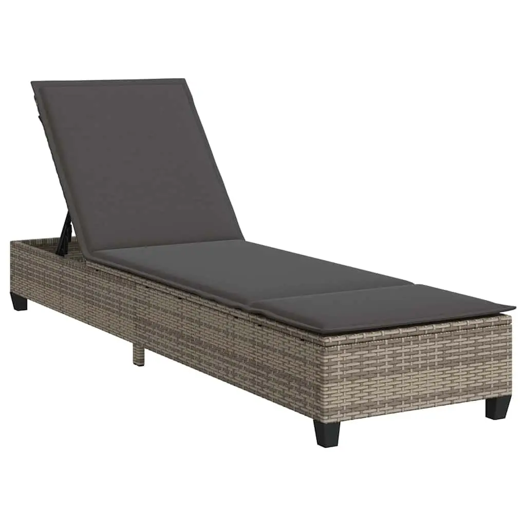 Adjustable Recliner Sun Lounger Grey Poly Rattan Outdoor Garden Furniture 55x200x25.5cm