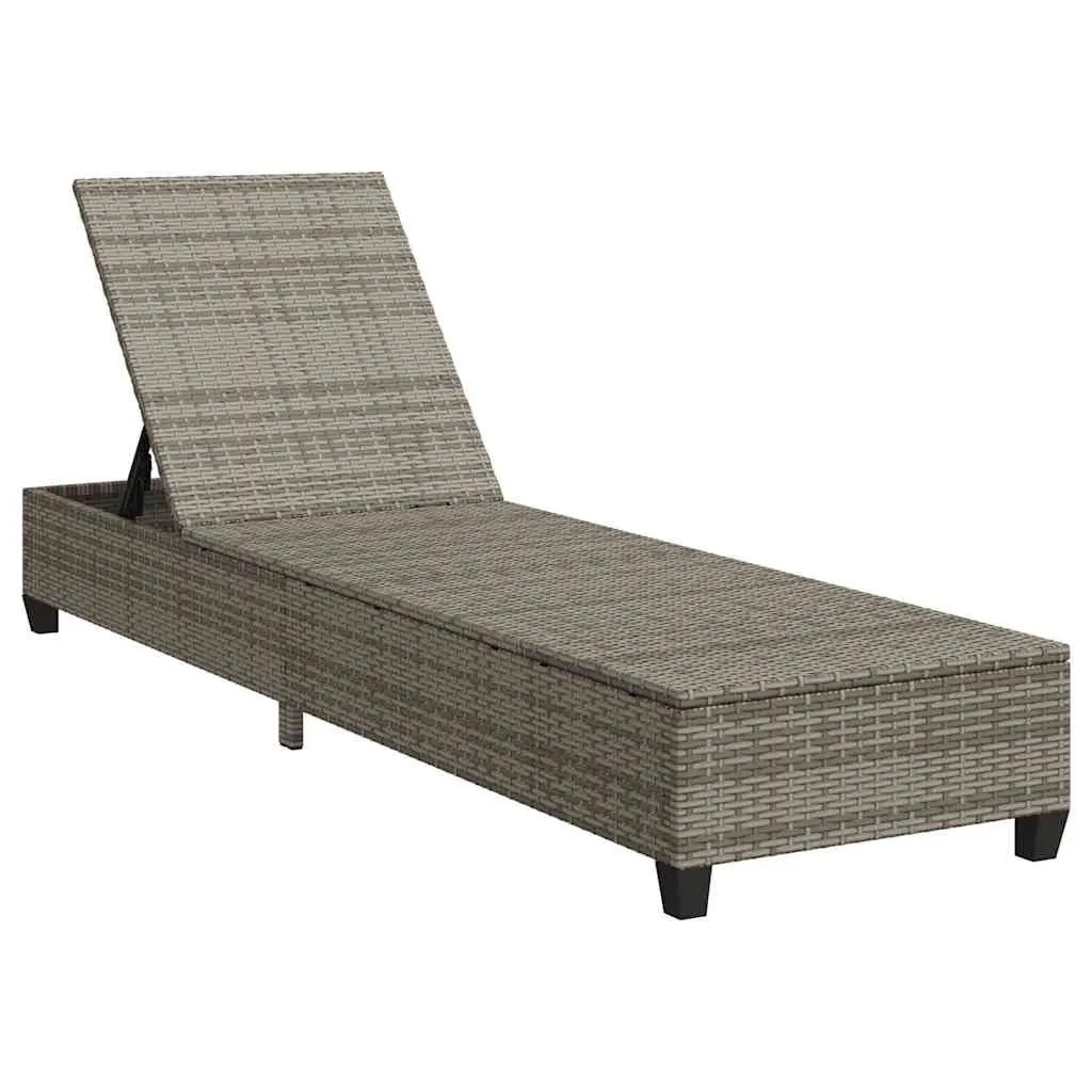 Adjustable Recliner Sun Lounger Grey Poly Rattan Outdoor Garden Furniture 55x200x25.5cm