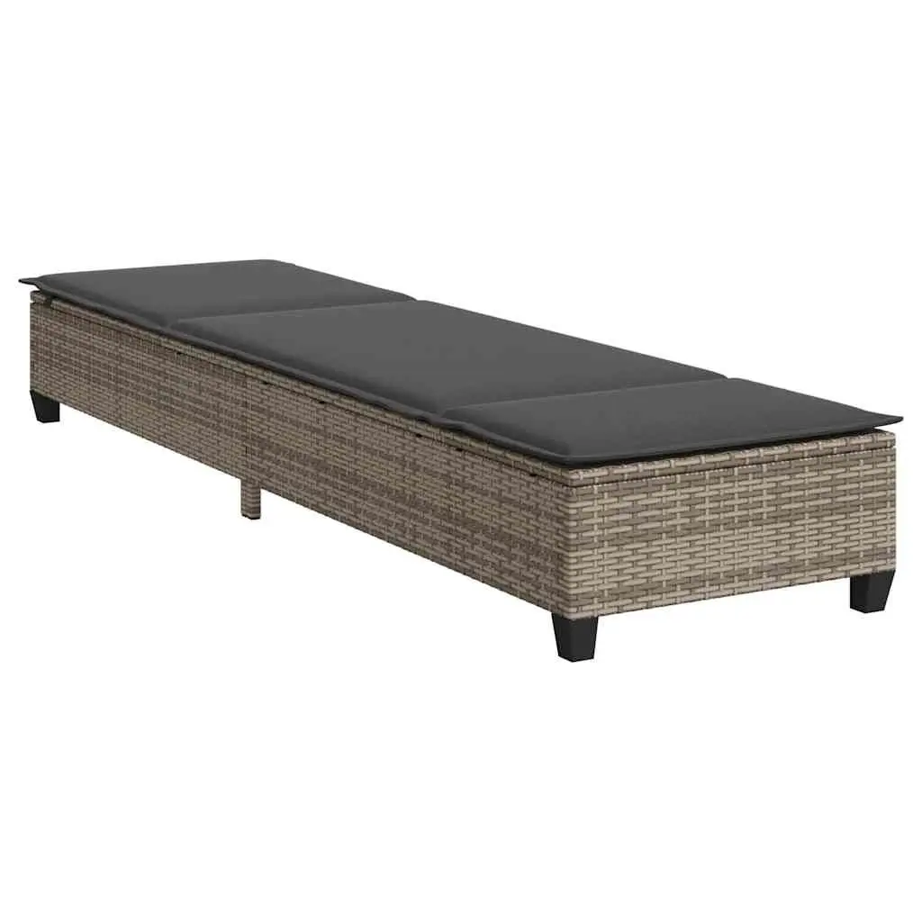Adjustable Recliner Sun Lounger Grey Poly Rattan Outdoor Garden Furniture 55x200x25.5cm