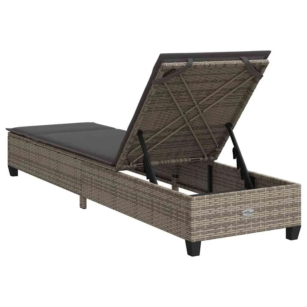 Adjustable Recliner Sun Lounger Grey Poly Rattan Outdoor Garden Furniture 55x200x25.5cm
