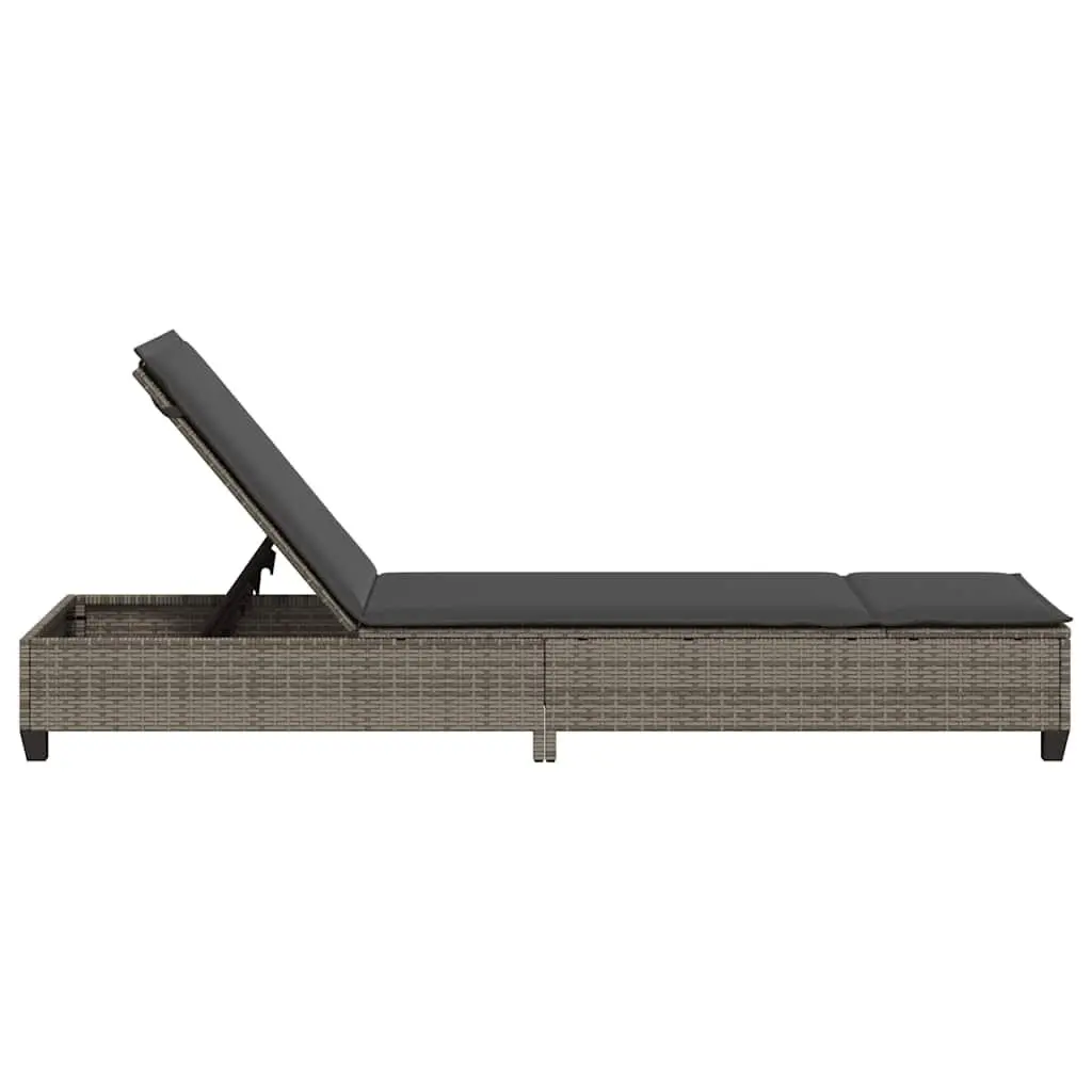 Adjustable Recliner Sun Lounger Grey Poly Rattan Outdoor Garden Furniture 55x200x25.5cm