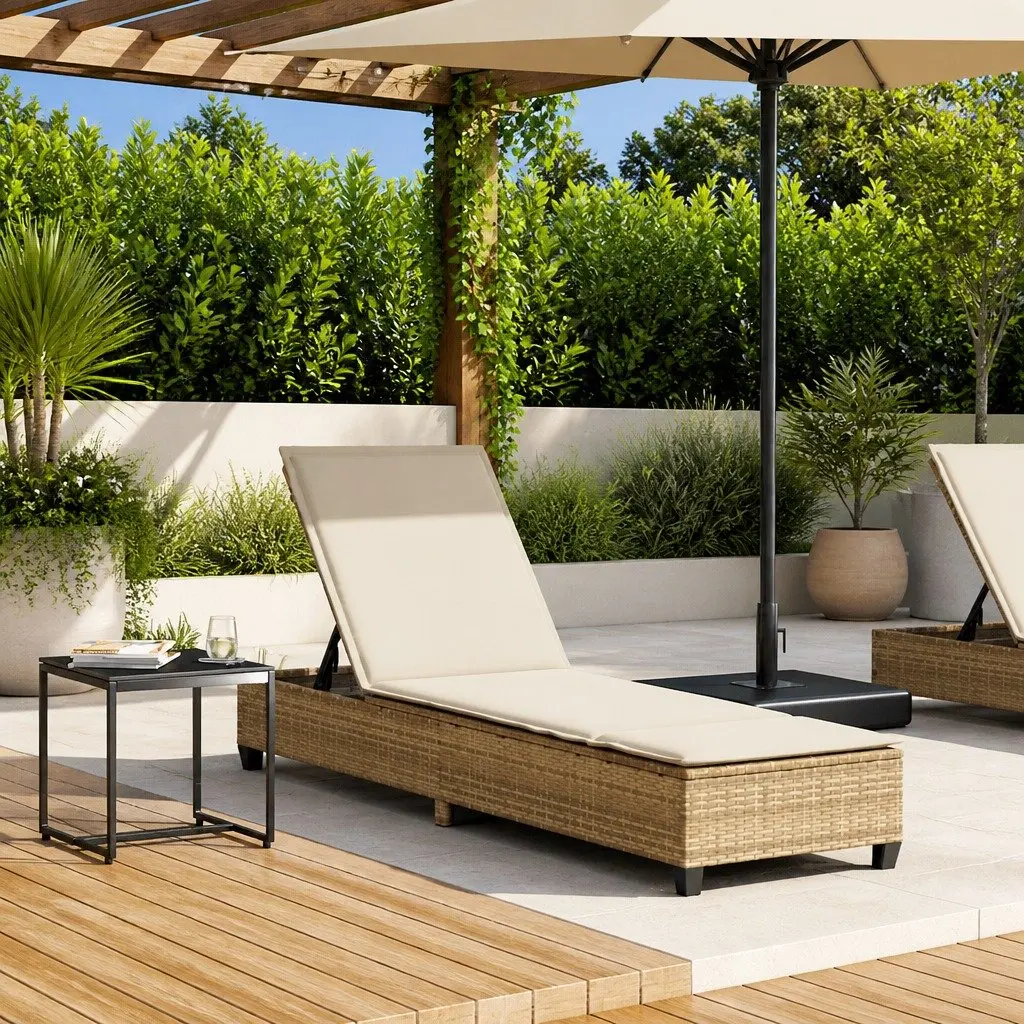Sun Lounger Beige Adjustable Backrest Outdoor Reclining Chair