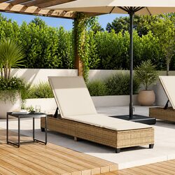 Beige Outdoor Reclining Chair with Cushions for Comfort