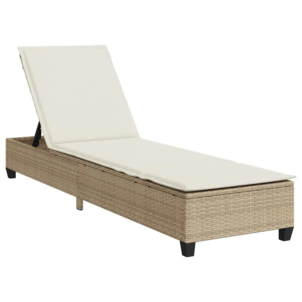 Sun Lounger Beige Adjustable Backrest Outdoor Reclining Chair