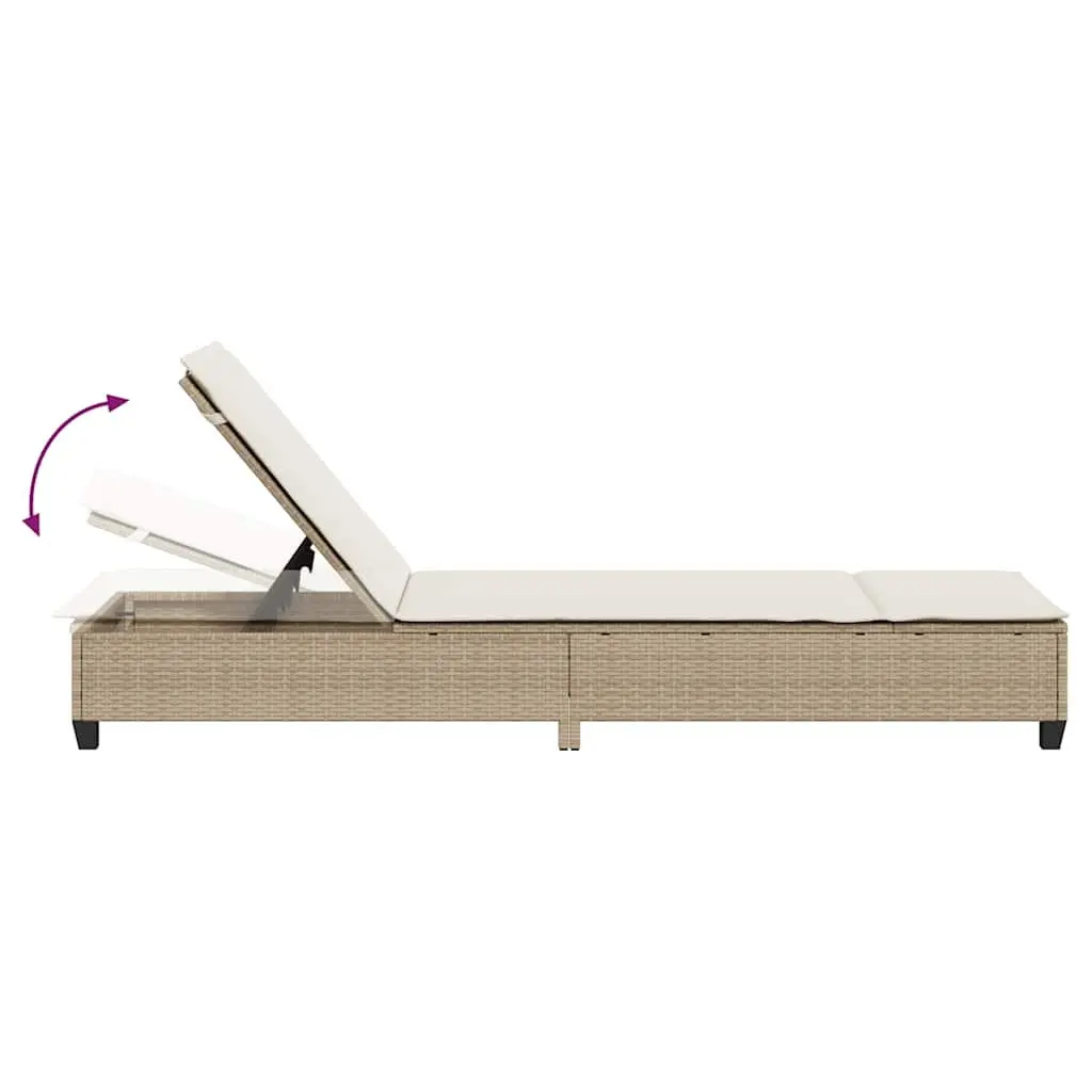 Sun Lounger Beige Adjustable Backrest Outdoor Reclining Chair