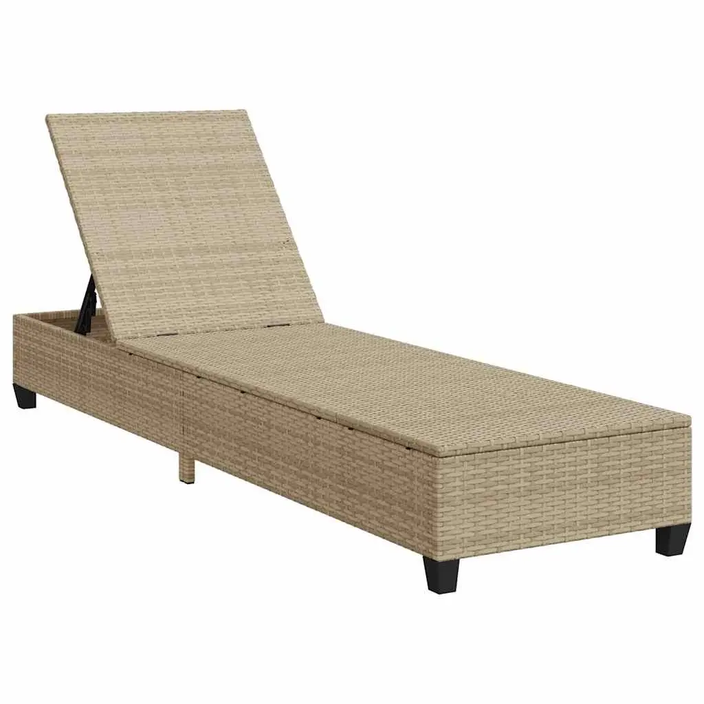 Sun Lounger Beige Adjustable Backrest Outdoor Reclining Chair