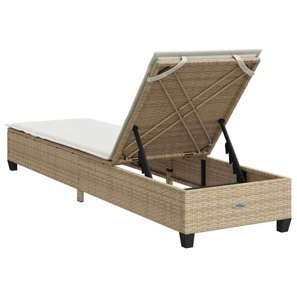 Sun Lounger Beige Adjustable Backrest Outdoor Reclining Chair