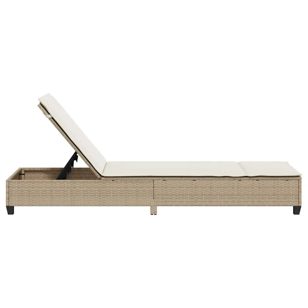 Sun Lounger Beige Adjustable Backrest Outdoor Reclining Chair