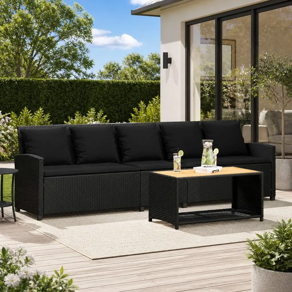 Garden Sofa Black 5-Seater Outdoor Lounge Set with Cushions Poly Rattan