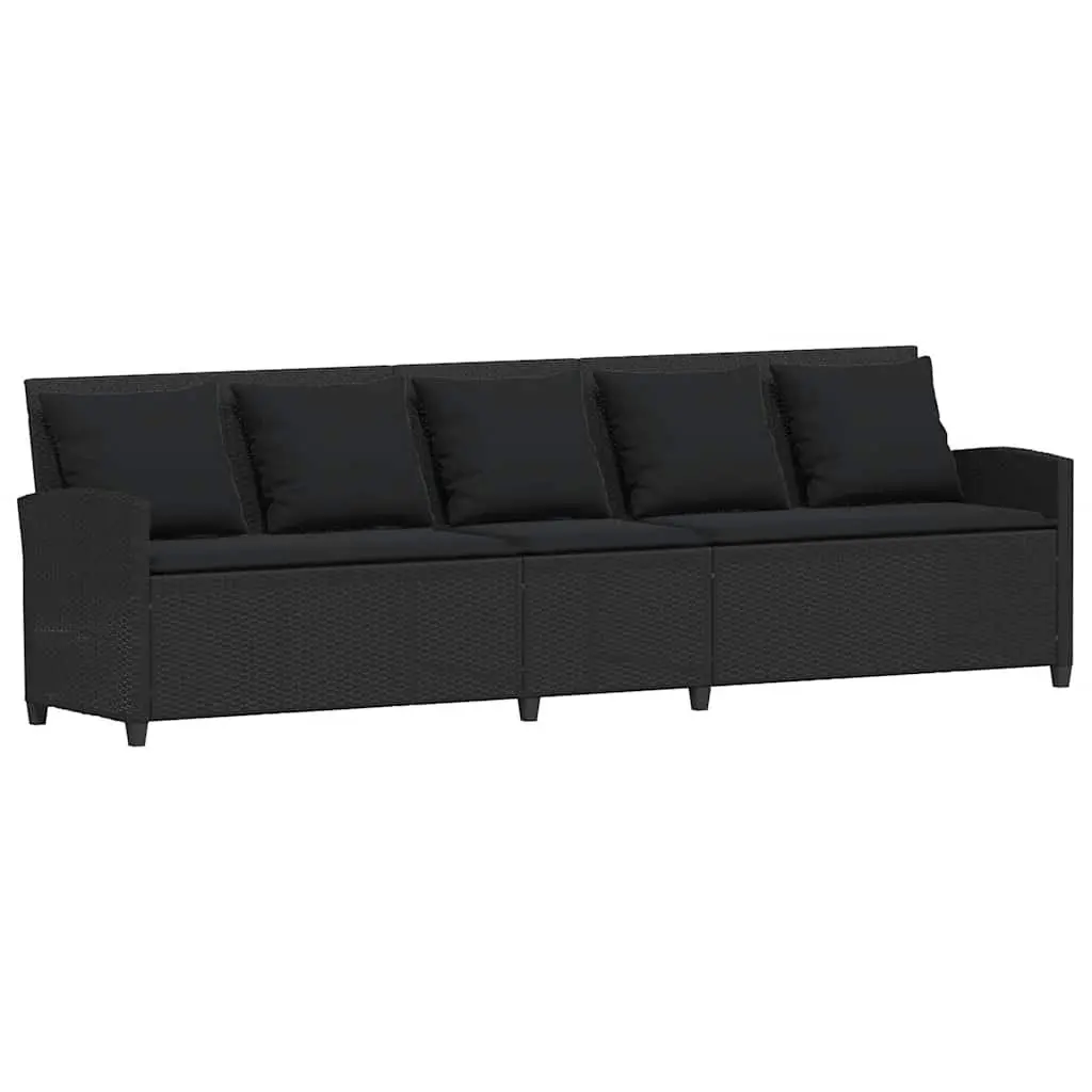 Garden Sofa Black 5-Seater Outdoor Lounge Set with Cushions Poly Rattan