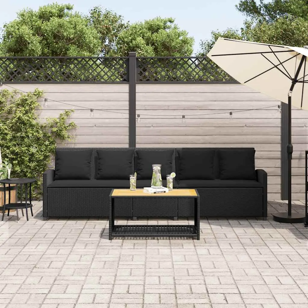 Garden Sofa Black 5-Seater Outdoor Lounge Set with Cushions Poly Rattan