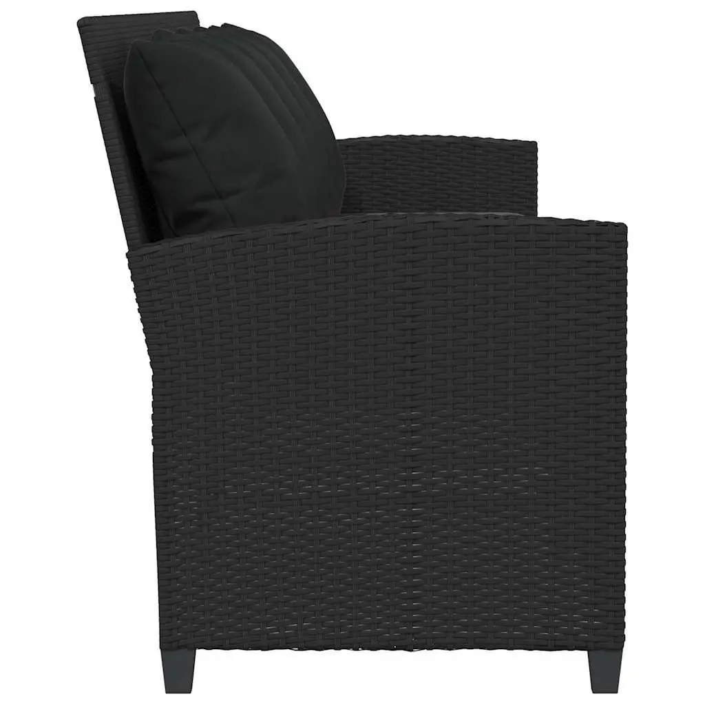 Garden Sofa Black 5-Seater Outdoor Lounge Set with Cushions Poly Rattan