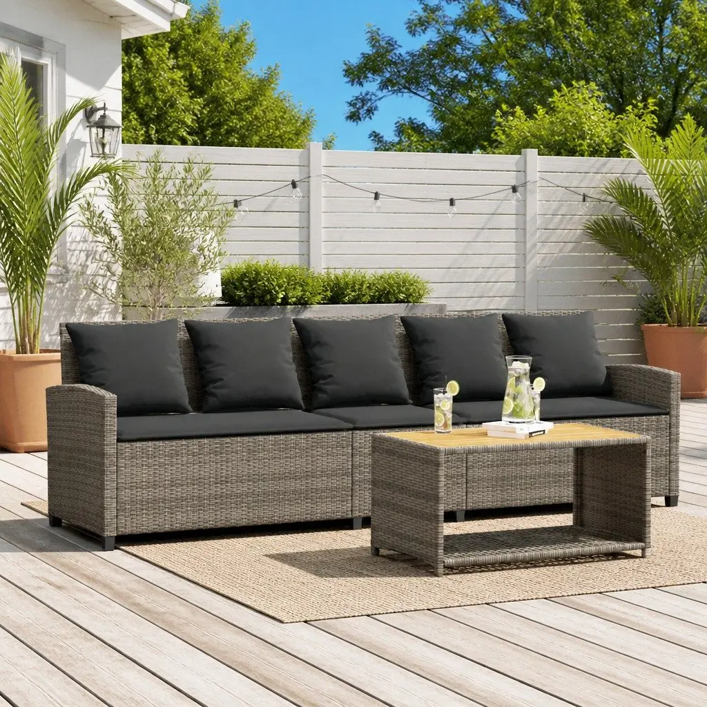 Garden Sofa 5-Seater with Cushions Grey Rattan Outdoor Furniture