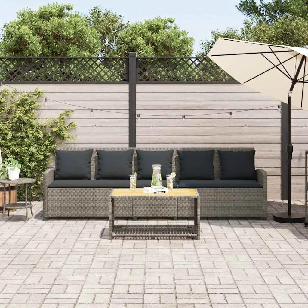 Garden Sofa 5-Seater with Cushions Grey Rattan Outdoor Furniture