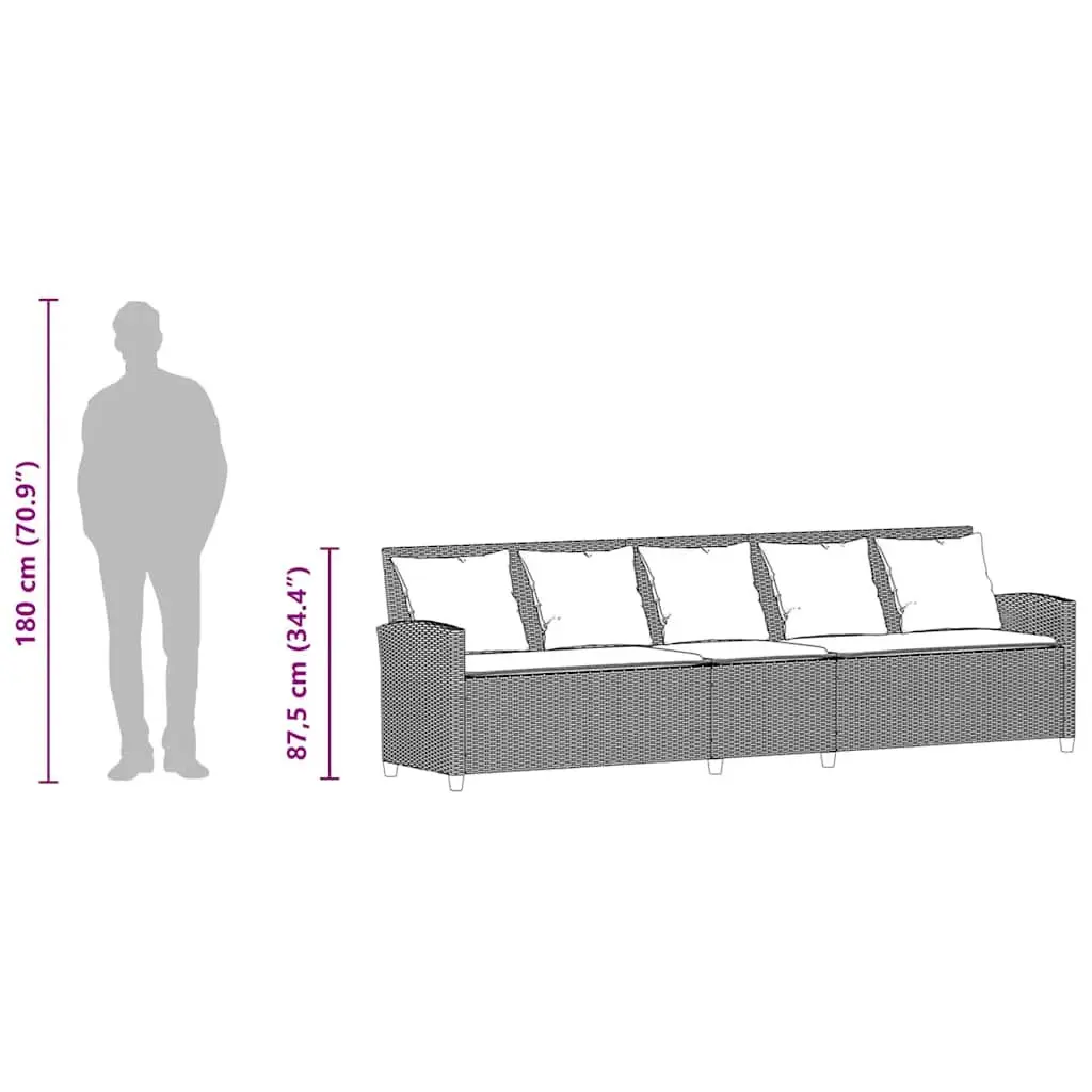 Garden Sofa 5-Seater with Cushions Grey Rattan Outdoor Furniture