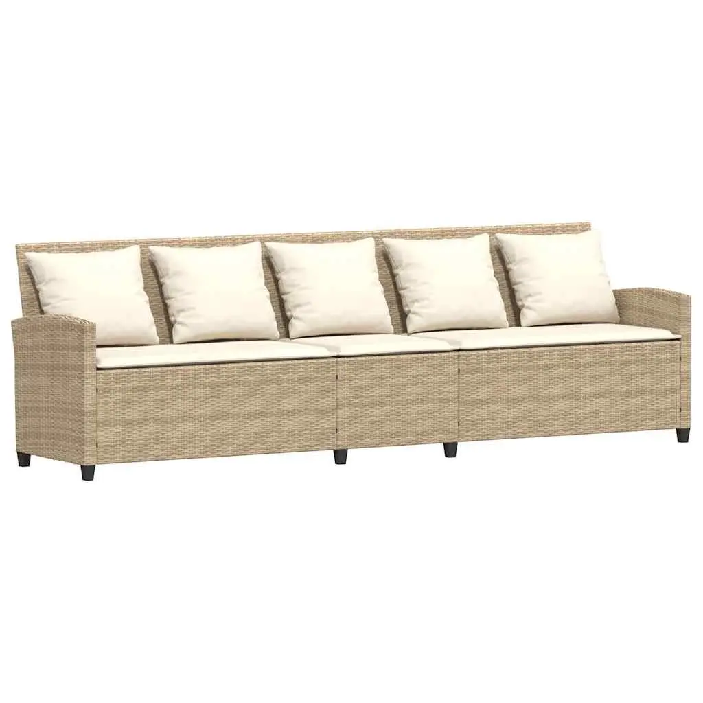 Garden Sofa Beige 5-Seater Poly Rattan Outdoor Lounge Set with Cushions