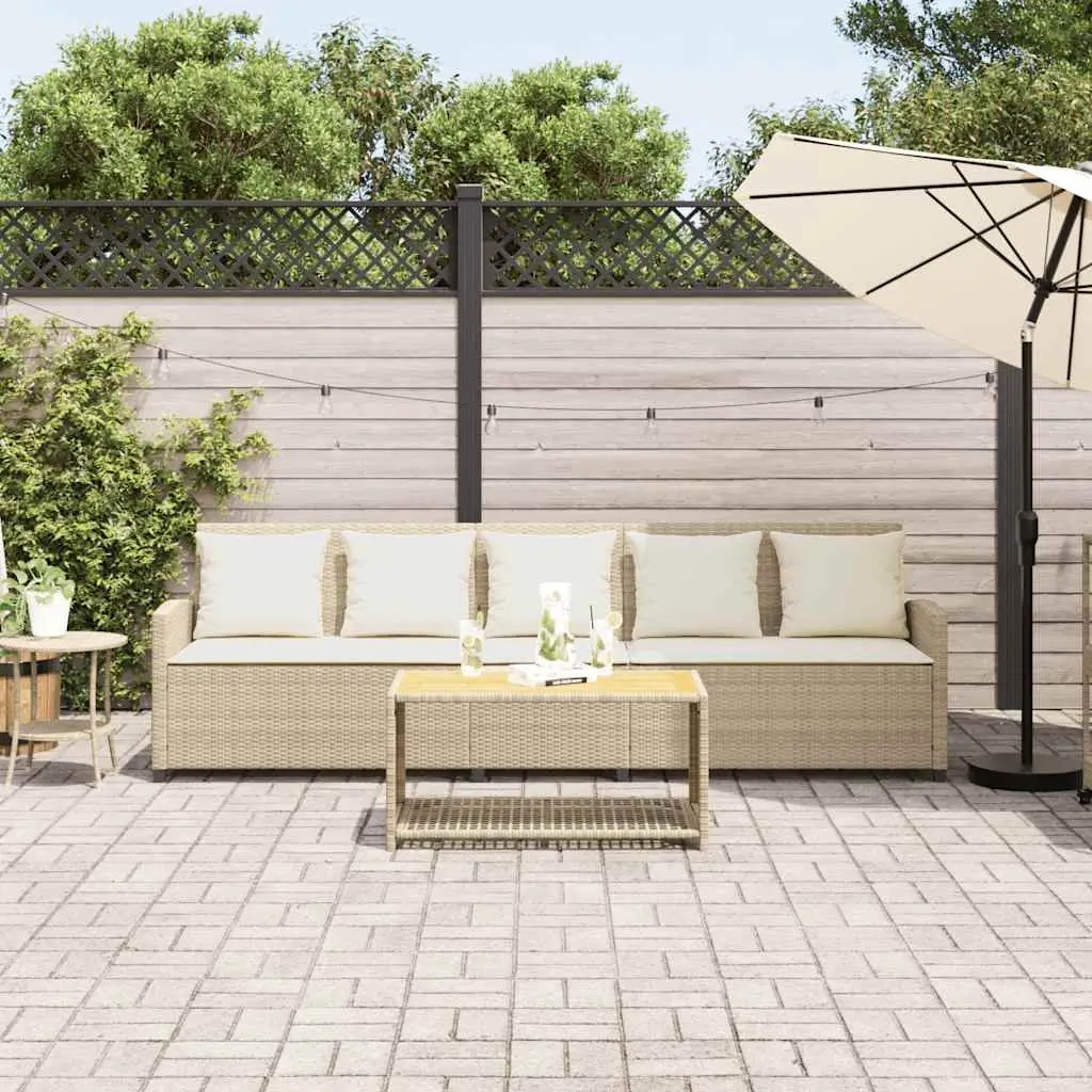 Garden Sofa Beige 5-Seater Poly Rattan Outdoor Lounge Set with Cushions