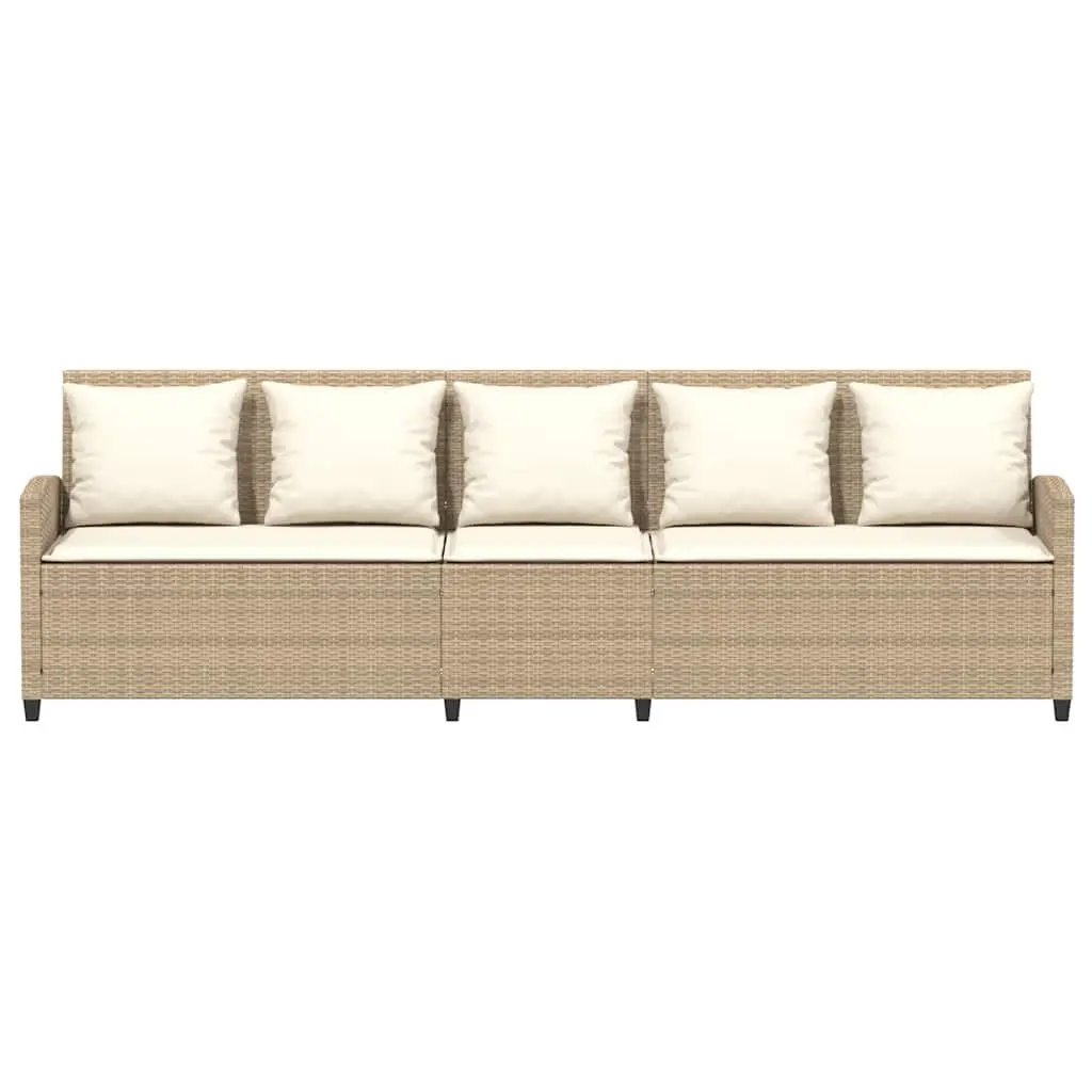 Garden Sofa Beige 5-Seater Poly Rattan Outdoor Lounge Set with Cushions