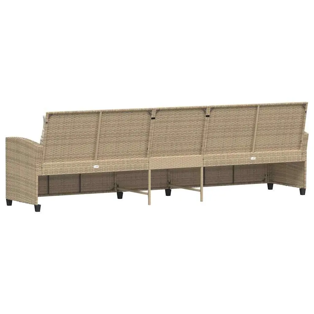 Garden Sofa Beige 5-Seater Poly Rattan Outdoor Lounge Set with Cushions