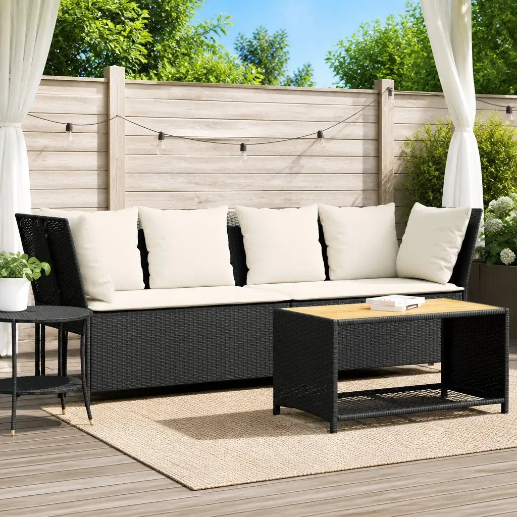Garden Sofa Black Modular PE Rattan with Cushions Outdoor Seating