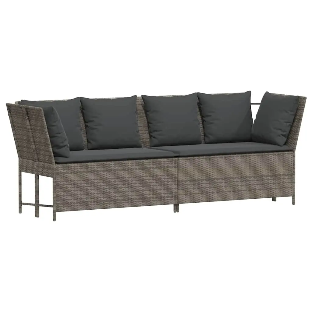 Garden Sofa with Cushions Grey Outdoor Seating Poly Rattan Modular Lounge Chair