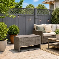 Outdoor Storage Box Grey Poly Rattan Garden Furniture Cushion Organiser