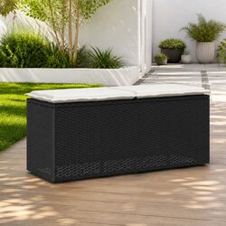 Garden Bench with Cushion Outdoor Seating Black 110x40x44cm Poly Rattan