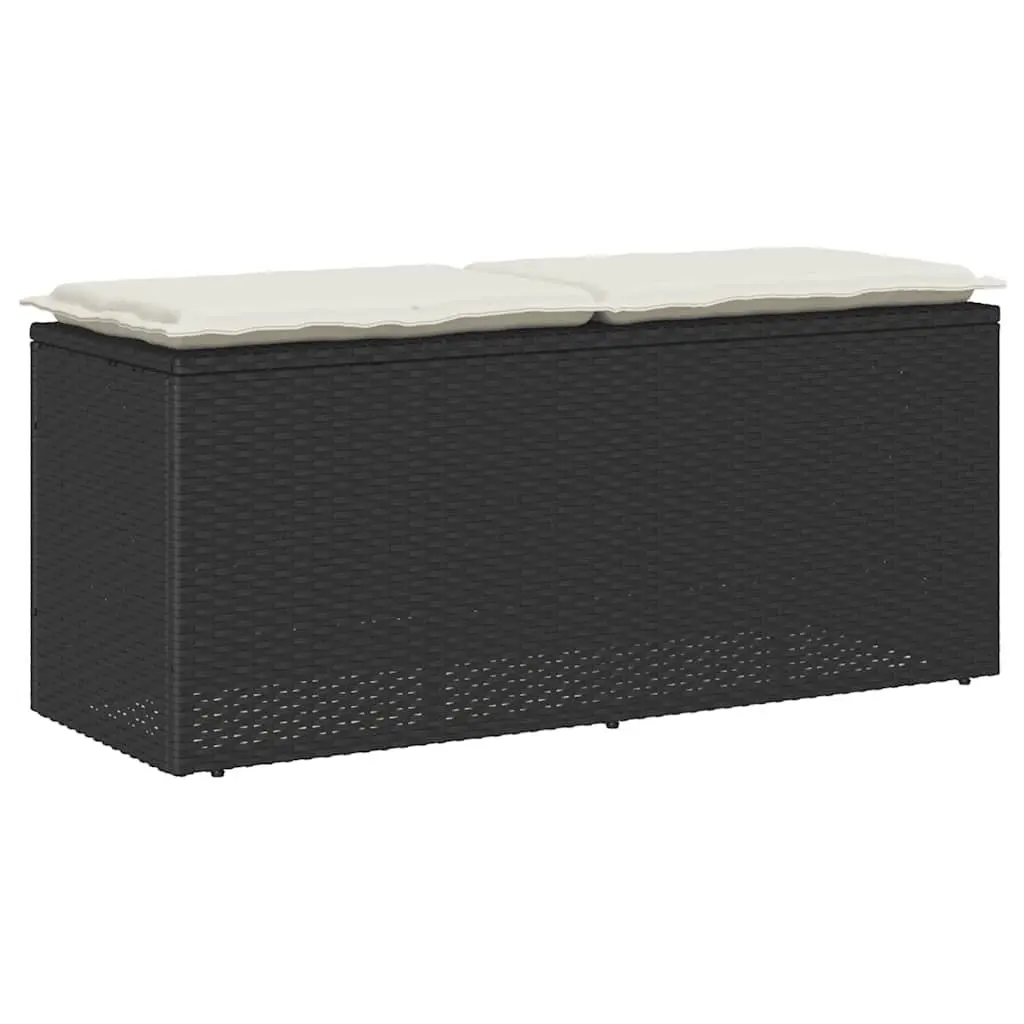Garden Bench with Cushion Outdoor Seating Black 110x40x44cm Poly Rattan