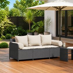 3-Seater Garden Sofa in Black for Outdoors