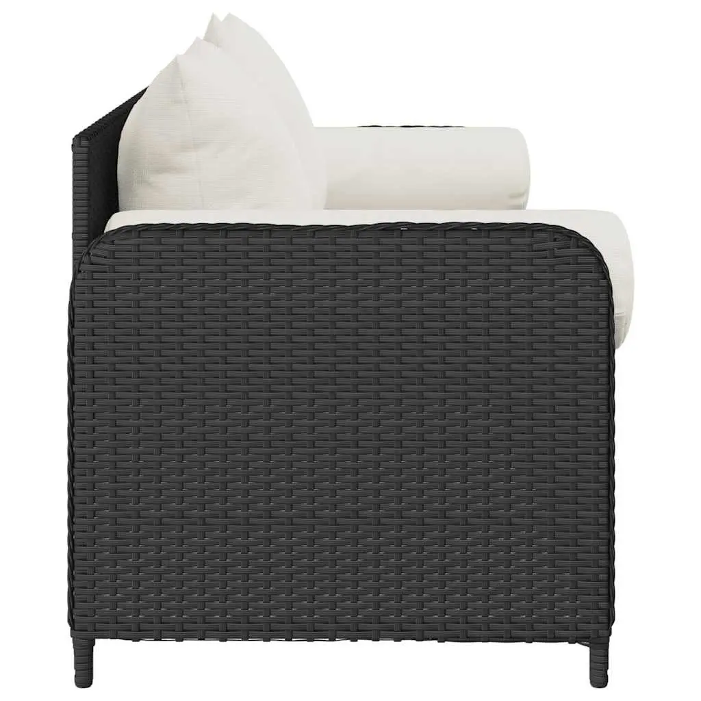 3-Seater Garden Sofa Black Cushioned Outdoor Rattan Patio Lounge Chair