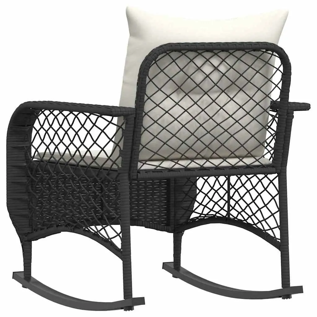 Black Poly Rattan Garden Rocking Chair with Cushions Durable Outdoor Seating Relaxation