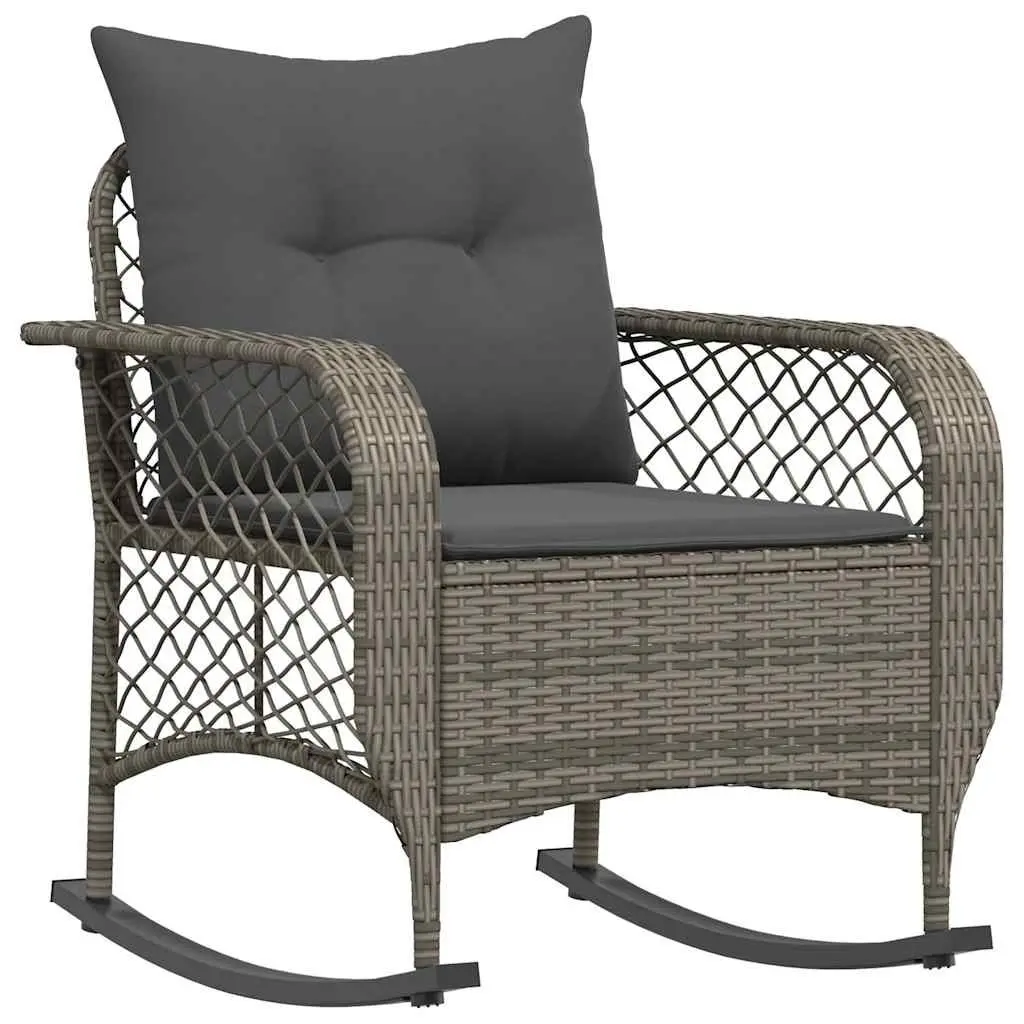 Garden Rocking Chair with Cushions Grey Poly Rattan Outdoor Seating Relaxation