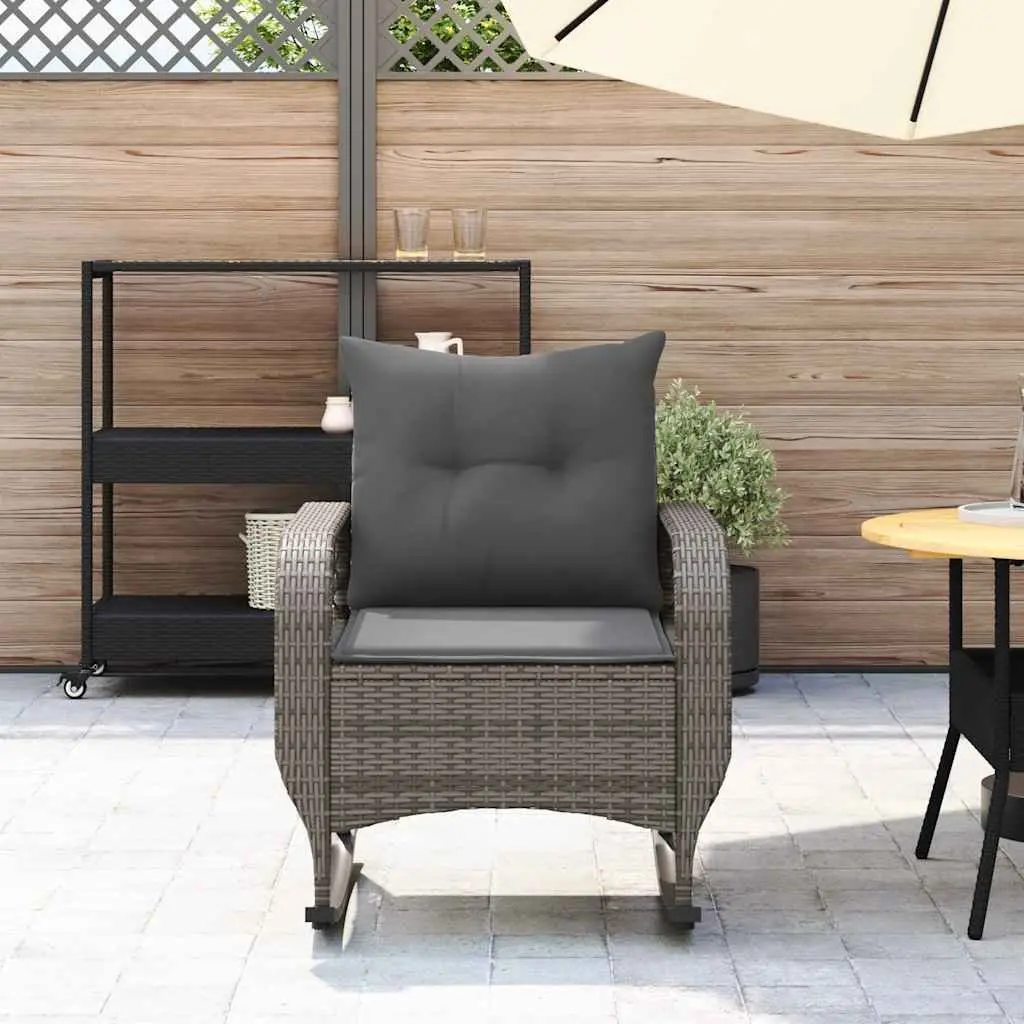 Garden Rocking Chair with Cushions Grey Poly Rattan Outdoor Seating Relaxation