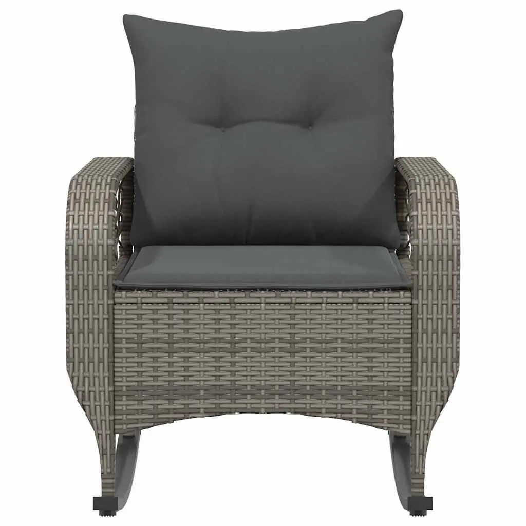 Garden Rocking Chair with Cushions Grey Poly Rattan Outdoor Seating Relaxation