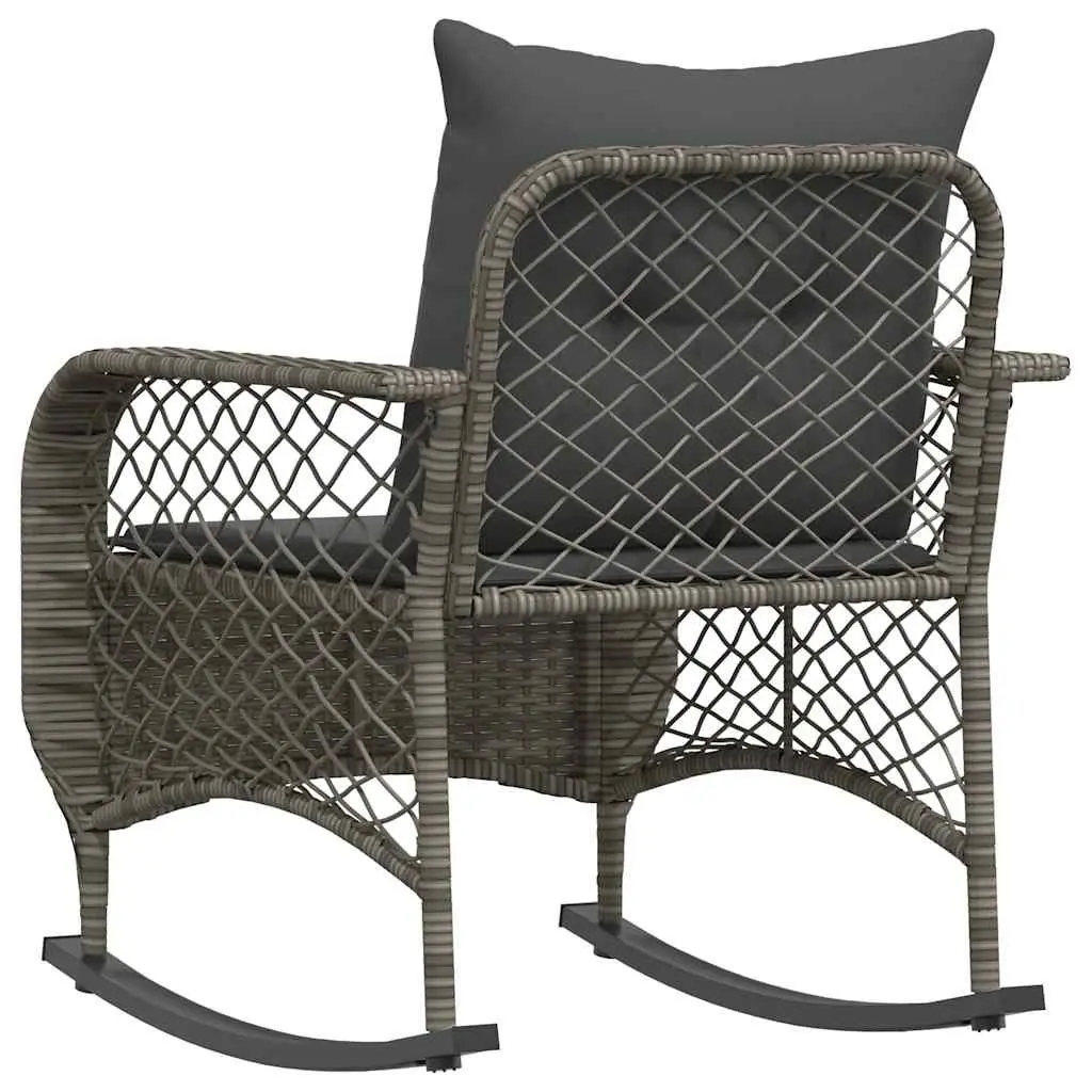 Garden Rocking Chair with Cushions Grey Poly Rattan Outdoor Seating Relaxation