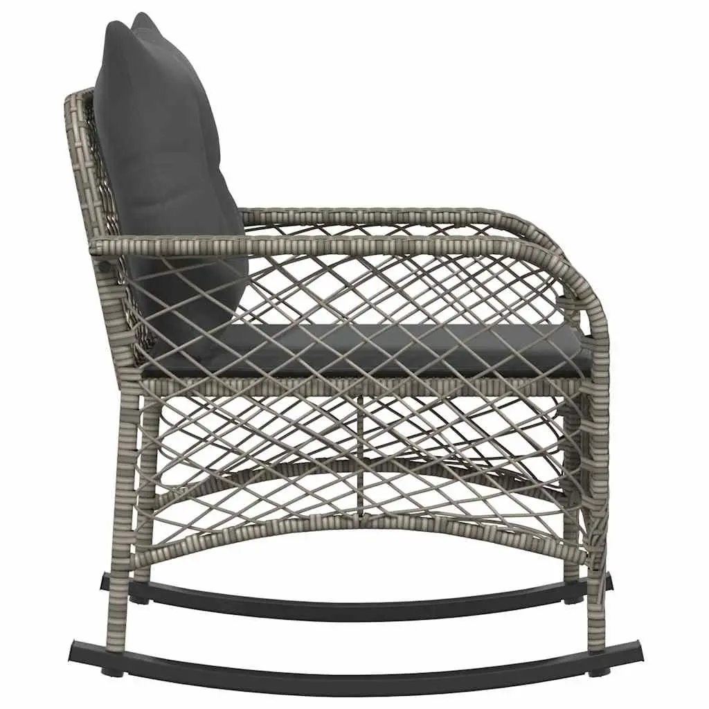 Garden Rocking Chair with Cushions Grey Poly Rattan Outdoor Seating Relaxation