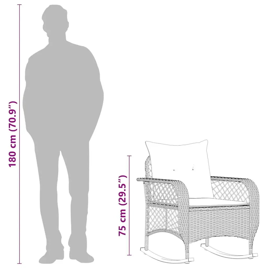 Garden Rocking Chair with Cushions Grey Poly Rattan Outdoor Seating Relaxation