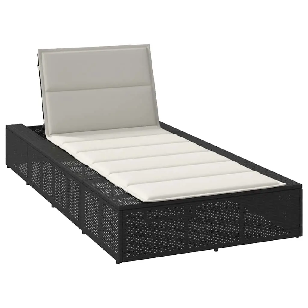 Sun Lounger Black Adjustable Backrest Floating Cushion PE Rattan Outdoor Furniture