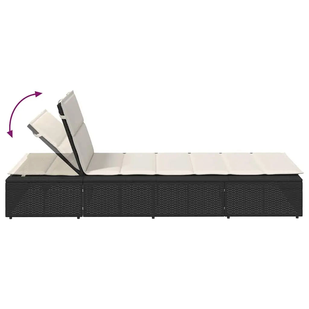 Sun Lounger Black Adjustable Backrest Floating Cushion PE Rattan Outdoor Furniture