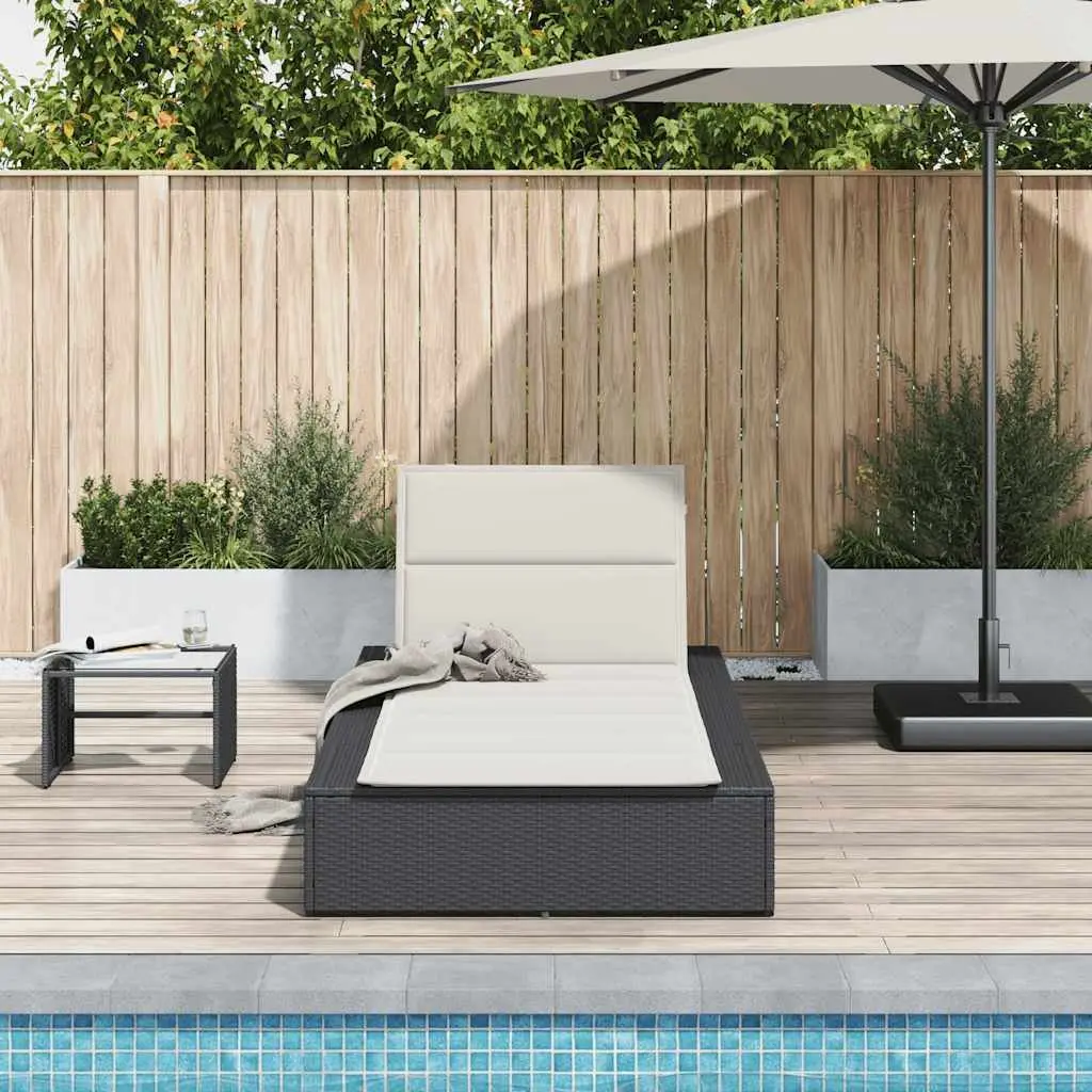 Sun Lounger Black Adjustable Backrest Floating Cushion PE Rattan Outdoor Furniture