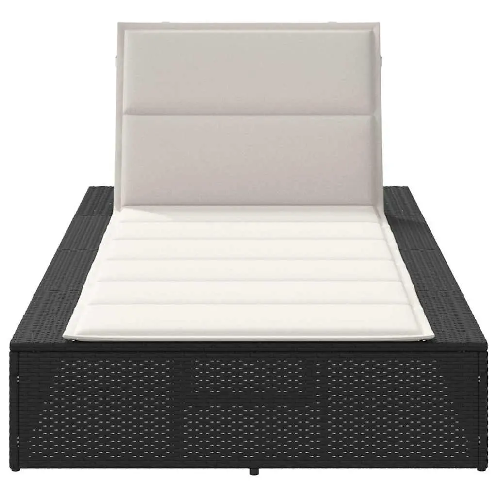 Sun Lounger Black Adjustable Backrest Floating Cushion PE Rattan Outdoor Furniture