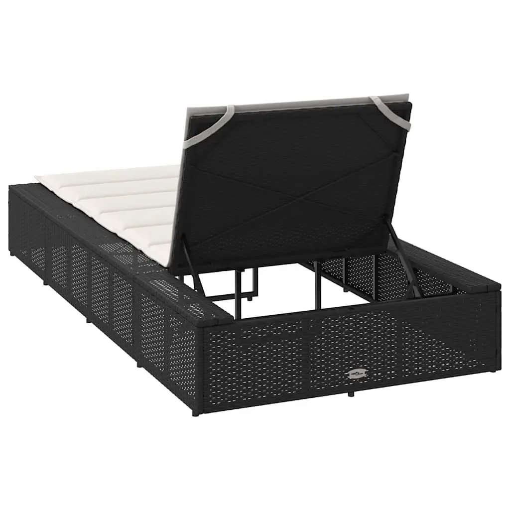 Sun Lounger Black Adjustable Backrest Floating Cushion PE Rattan Outdoor Furniture