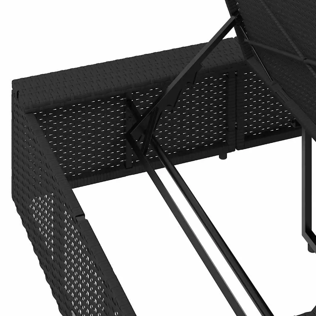 Sun Lounger Black Adjustable Backrest Floating Cushion PE Rattan Outdoor Furniture