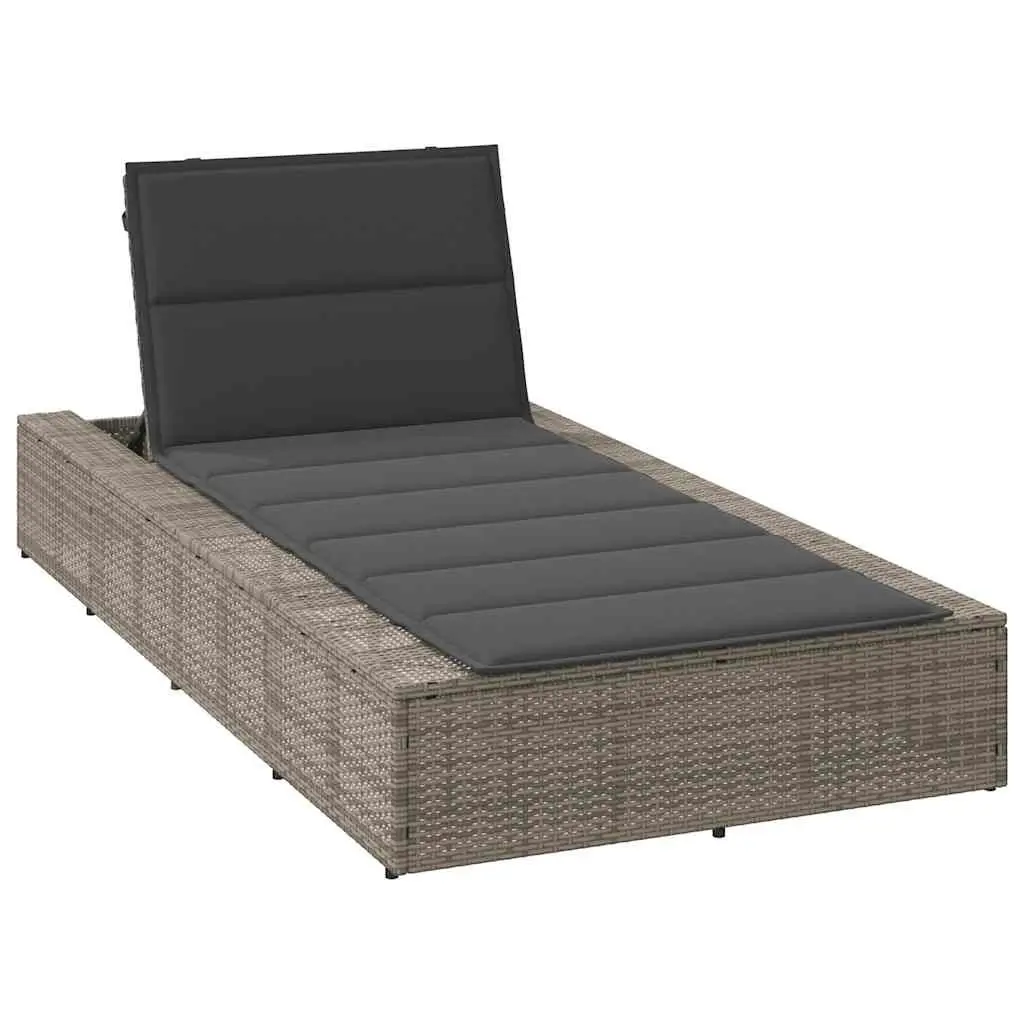 Sun Lounger Sunbed Grey Poly Rattan Adjustable Backrest Outdoor Garden Furniture