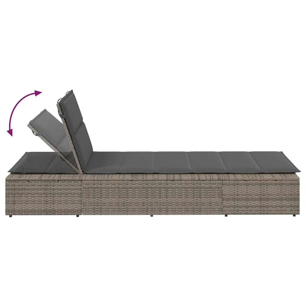 Sun Lounger Sunbed Grey Poly Rattan Adjustable Backrest Outdoor Garden Furniture